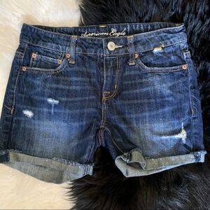 American Eagle Dark Wash Distressed Denim Shorts Size 0